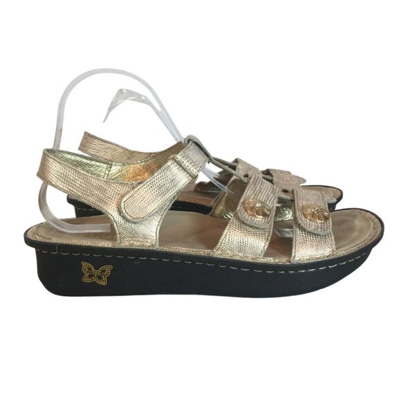 Alegria Womens Gold Cream Leather Sandals Size 9.5-10/40 Hook & Loop - Picture 8 of 11